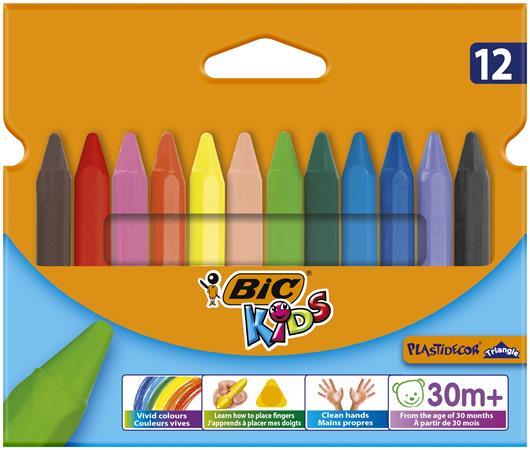 Voskovky, BIC KIDS "PlastiDecor Triangle", 12 rôznych farieb