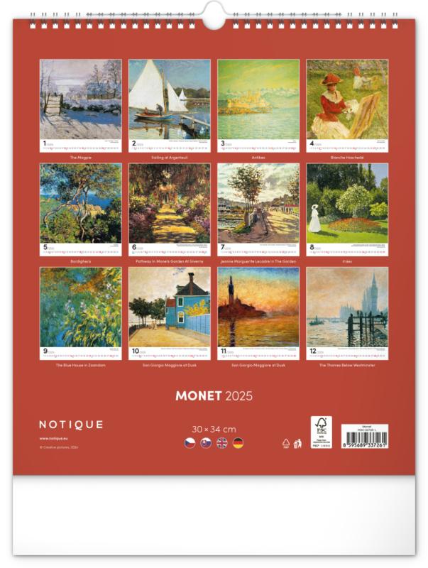 NOTIQUE Nástenný kalendár Claude Monet 2025, 30 x 34 cm