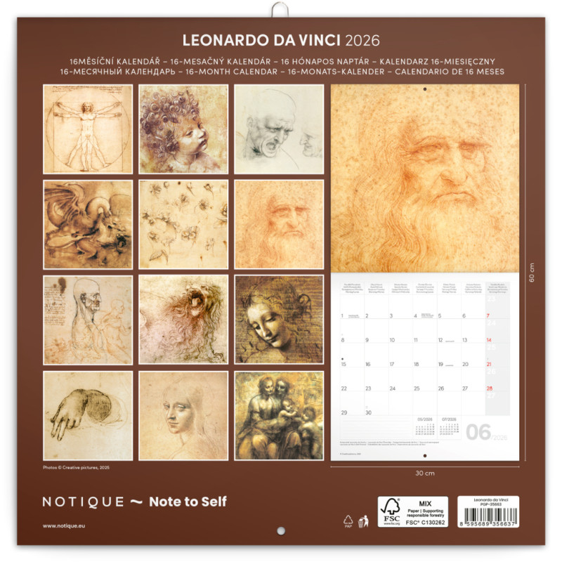 NOTIQUE Poznámkový kalendár Leonardo da Vinci 2026, 30 x 30 cm 14