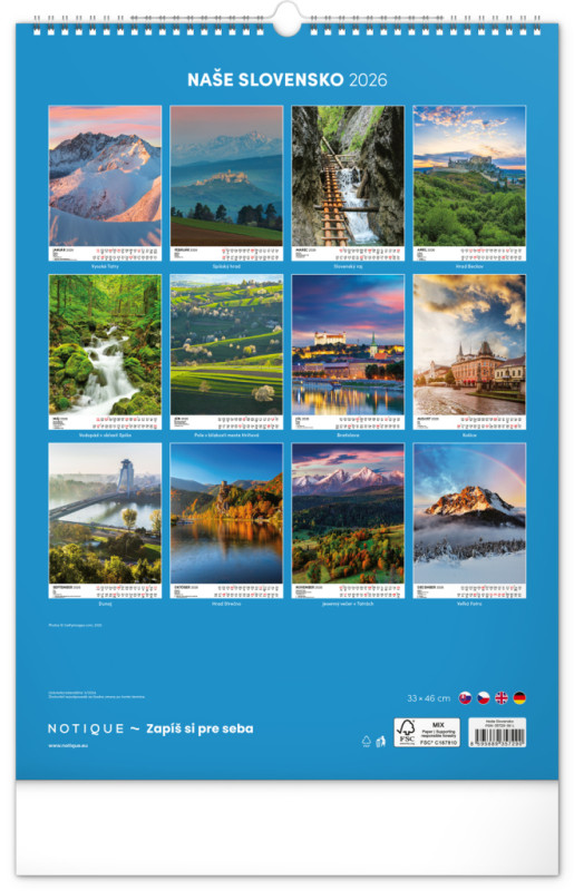 NOTIQUE Nástenný kalendár Naše Slovensko 2026, 33 x 46 cm 13