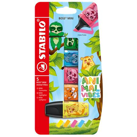 Zvýrazňovač, sada, 2-5 mm, STABILO "Boss Mini Animal Vibes", 5 rôznych farieb 1