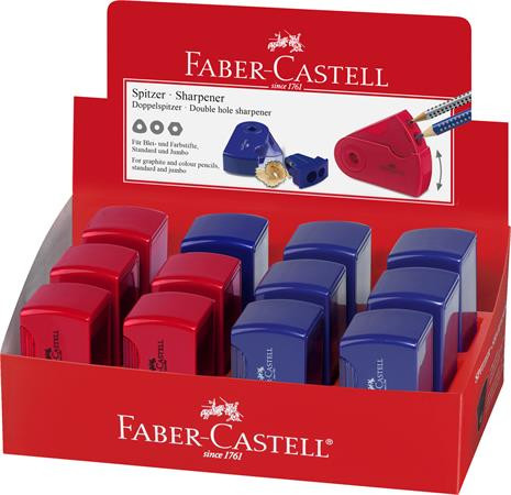 Strúhadlo, displej, dvojdierové, 2 zásobníky, FABER-CASTELL, mix farieb
