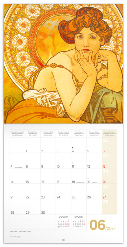 NOTIQUE Poznámkový kalendár Alfons Mucha 2027, 30 x 30 cm 1