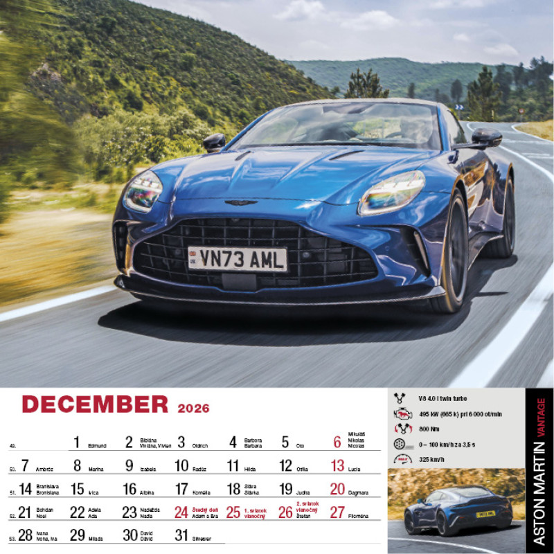 Nástenný kalendár Sports Cars 2026 12
