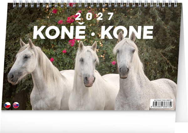 NOTIQUE Stolový kalendár Koně – Kone CZ/SK 2027, 23,1 x 14,5 cm