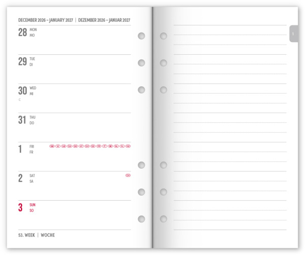 NOTIQUE Refill – Weekly Ring Bound Planner 2027, bright red, 12,5 x 19 cm 1