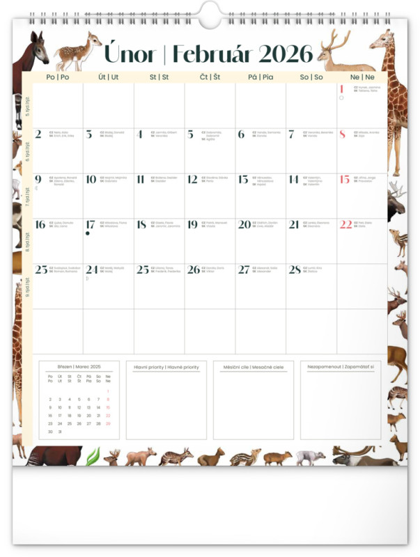 NOTIQUE Nástenný plánovací kalendár Animalium CZ/SK 2026, 30 x 34 cm 2