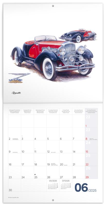 NOTIQUE Poznámkový kalendár Classic Cars – Václav Zapadlík, 2025, 30 x 30 cm