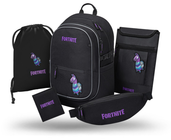 BAAGL SADA 5 Core Fortnite Llama: batoh, vrecko, ľadvinka, obal na notebook, peňaženka GRS