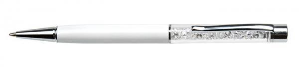 Guľôčkové pero, s bielym krištáľom SWAROVSKI®, 14 cm, ART CRYSTELLA, krémovo biela