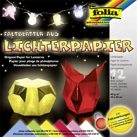 Origami papier, na lampáše, 30x30 cm, 80 g, 12 listov, FOLIA, rôzne farby 1