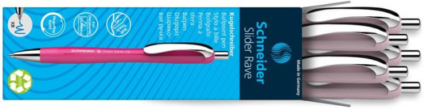 Guľôčkové pero, 0,7 mm, stláčací mechanizmus, SCHNEIDER "Slider Rave XB", ružové 3