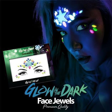 . Šperky na tvár, sada, samolepiace, fluoreskujúce pod UV svetlom, „"Glow in the dark", neón