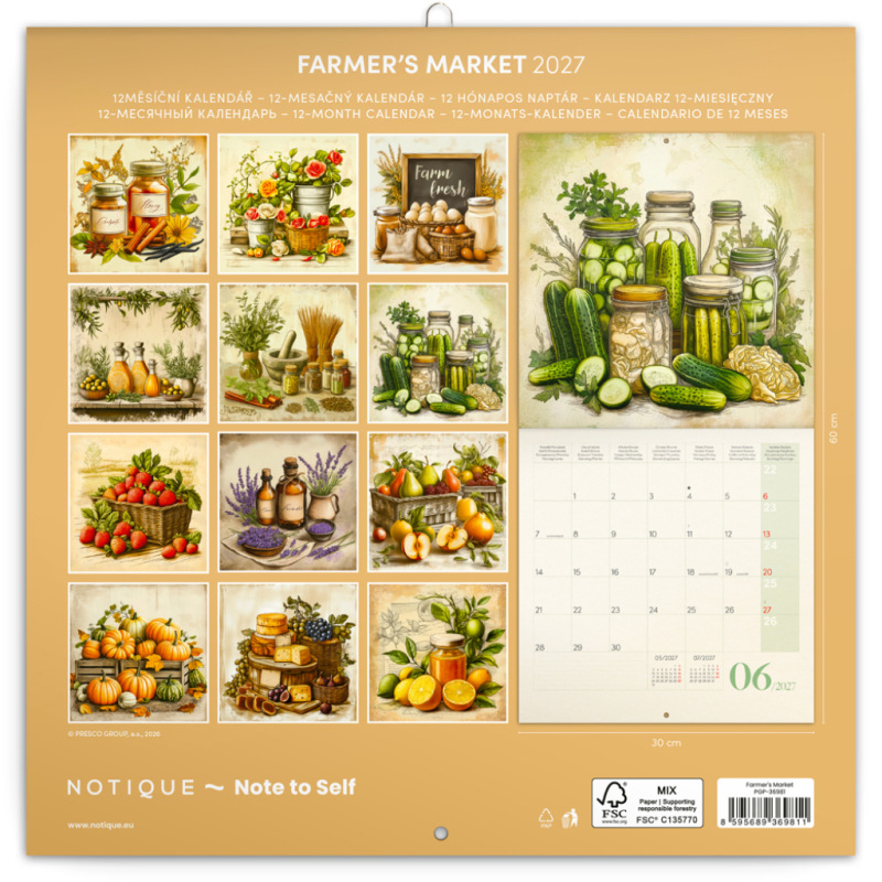 NOTIQUE Poznámkový kalendár Farmárske trhy 2027, PLASTIC FREE, 30 x 30 cm 14