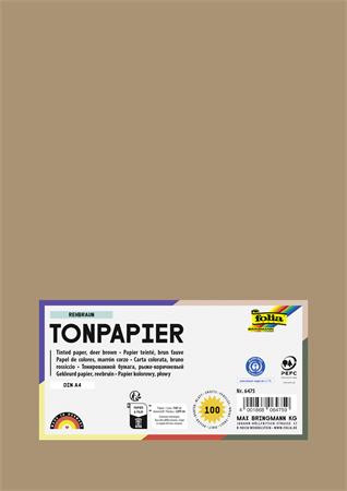 Farebný papier, A4, 130 g, 100 listov, FOLIA, prírodný hnedý