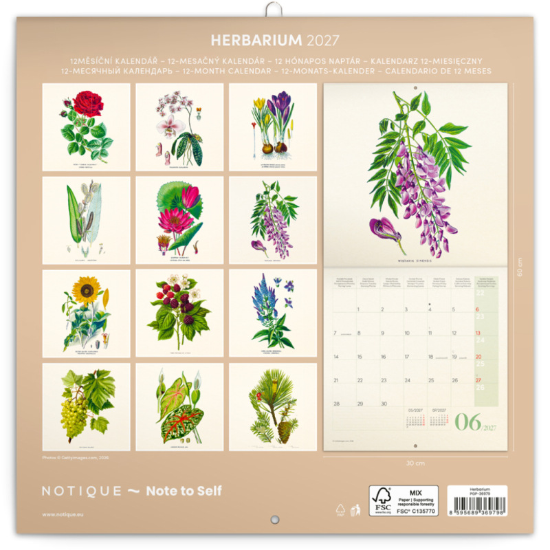 NOTIQUE Poznámkový kalendár Herbár Plastic FREE 2027, PLASTIC FREE, 30 x 30 cm 14