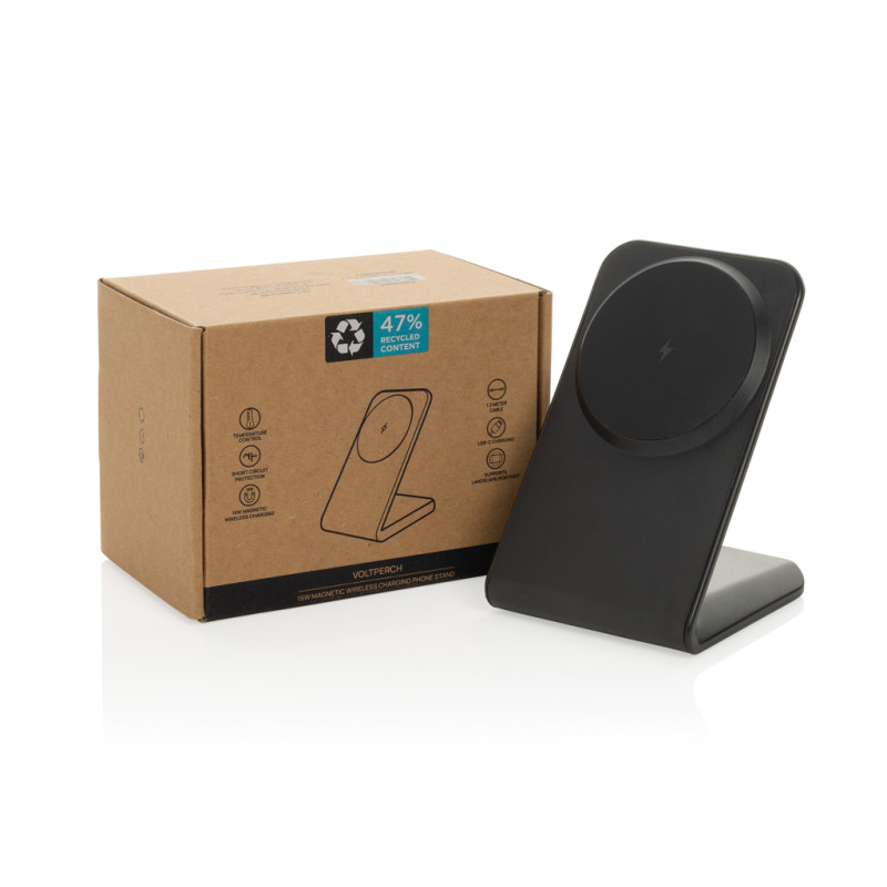 VoltPerch bezdrôtová magn. nabíjačka 15W z rec. RCS plastu čierna 8