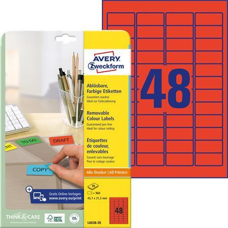 Etikety, univerzálne, 45,7x21,2 mm, odstrániteľné, zaoblené rohy, AVERY ZWECKFORM, 960 eti 1