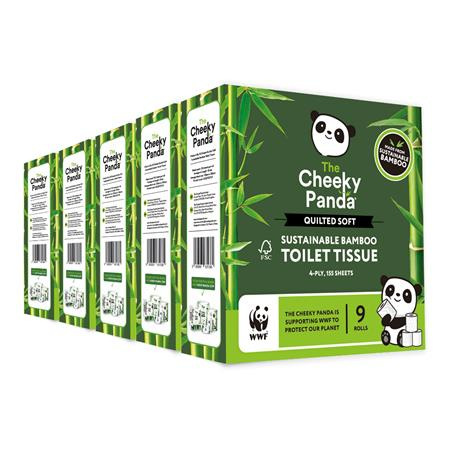 Toaletný papier, bambusový, 3-vrstvový, malý kotúč, 9 kotúčov, CHEEKY PANDA, biely 1
