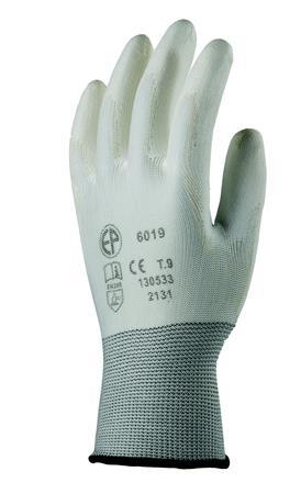 . Montážne rukavice, biele, na dlani namočené do polyuretánu, veľkosť: 9