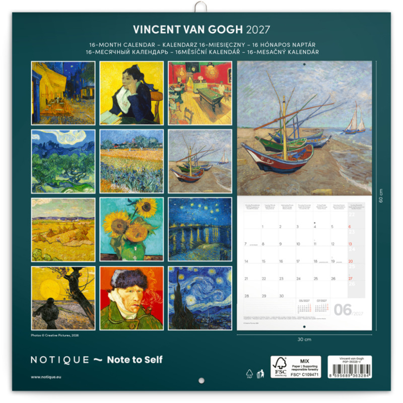 NOTIQUE Poznámkový kalendár Vincent van Gogh 2027, 30 x 30 cm 14