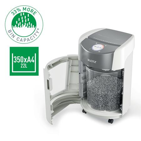 Skartovací stroj, mikrokonfety, 8 listov, LEITZ "IQ OptiMax Small Office 350 P5" 5