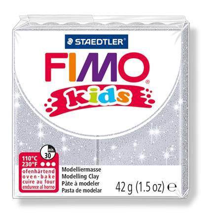 Modelovacia hmota, 42 g, polymérová, FIMO "Kids", trblietavá strieborná