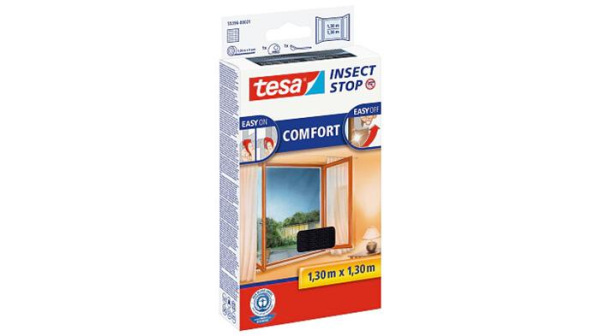 Sieťka na okno, proti hmyzu, suchý zips, 1,3 x 1,3 m, TESA® "Comfort", čierna