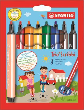 Fixky, 1,5-2 mm, pohyblivý hrot, STABILO "Trio Scribbi", 8 rôznych farieb