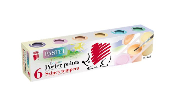 Tempera, v tégliku, ICO "Süni", 6 rôznych pastelových farieb