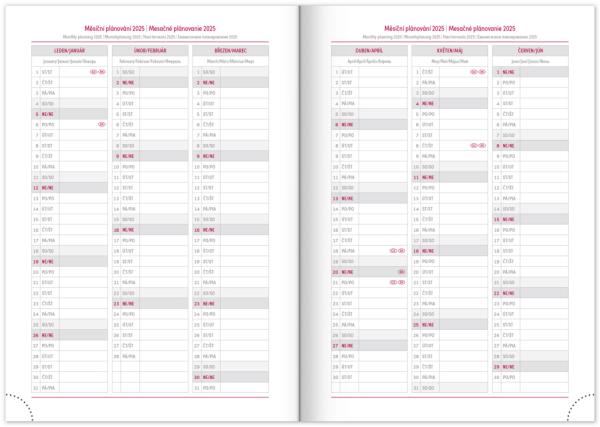 NOTIQUE Týždenný diár Aprint 2025, červený, 18 x 25 cm