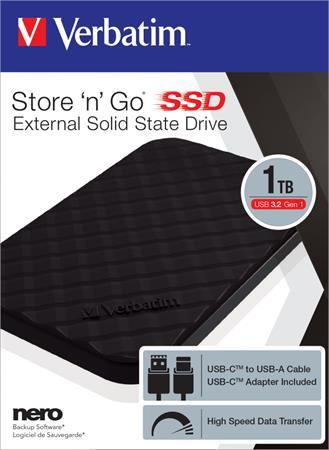 SSD (externá pamäť), 1TB, USB 3.2, VERBATIM "Storen Go", čierna