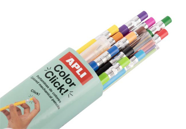 Sada farebných náplňových ceruziek v púzdre, APLI "Color Click", 12 rôznych farieb 3