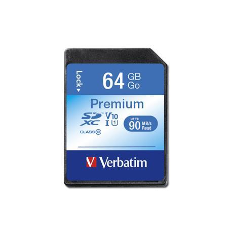 Pamäťová karta, SDXC, 64GB, CL10/U1, 90/10 MB/s, VERBATIM "Premium"