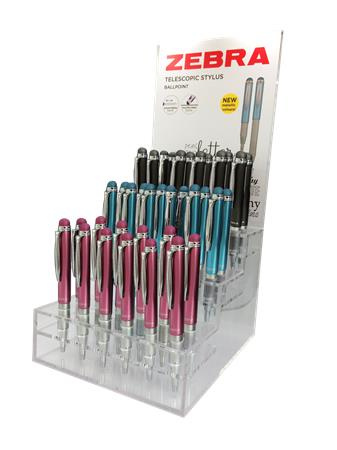 Guľôčkové pero, displej, 0,24 mm, teleskopické, nehrdzavejúca oceľ,, ZEBRA "Telescopic Met