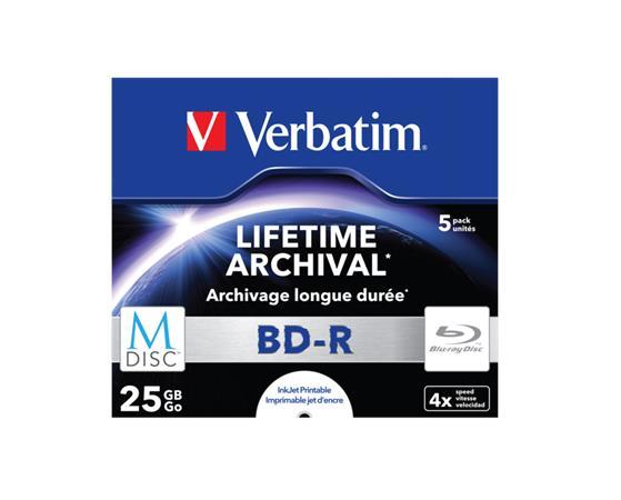 VERBATIM BD-R BluRay disk, archivačný, potlačiteľný, M-DISC, 25GB, 4x, 1 ks, klasický obal, VERBATI
