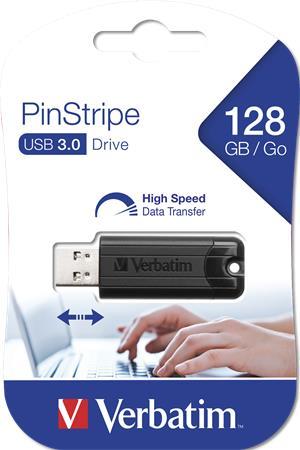 USB kľúč, 128GB, USB 3.0, VERBATIM "Pinstripe", čierny