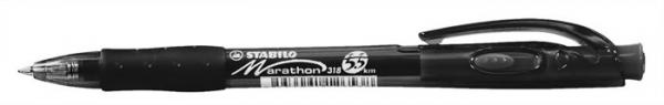 Guľôčkové pero, 0,4 mm, stláčací mechanizmus, STABILO "Marathon", čierne