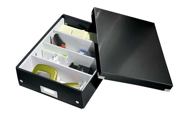 Odkladacia škatuľa, organizačná, laminovaný kartón, veľkosť: M, LEITZ "Click&Store", čiern