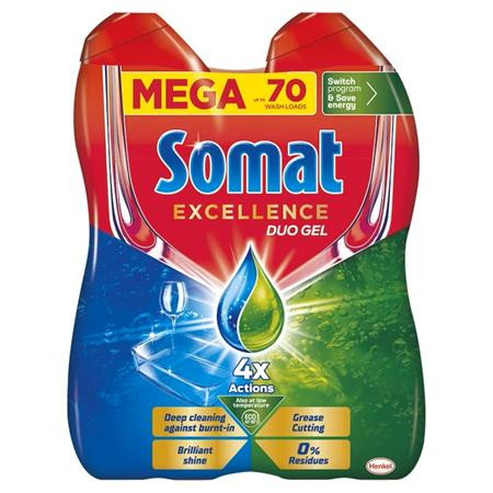 Umývací gél do umývačky riadu, duo balenie, 2×630 ml, SOMAT „Excellence Grease Cutting“