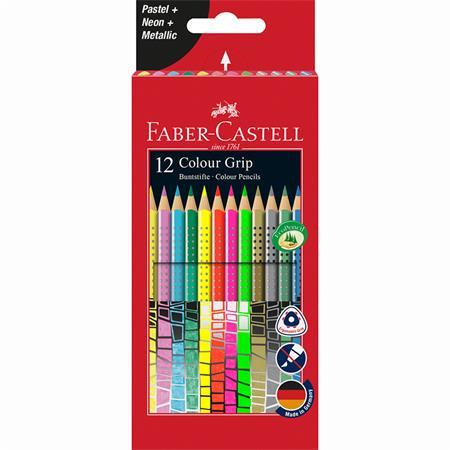 Farebné ceruzky, sada, trojhranné, FABER-CASTELL, "Colour Grip", 12 rôznych farieb
