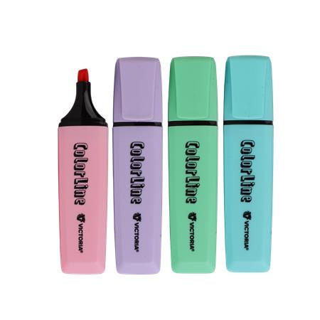 Zvýrazňovač, sada, 1-5 mm, VICTORIA OFFICE, "ColorLine", 4 rôzne pastelové farby 1