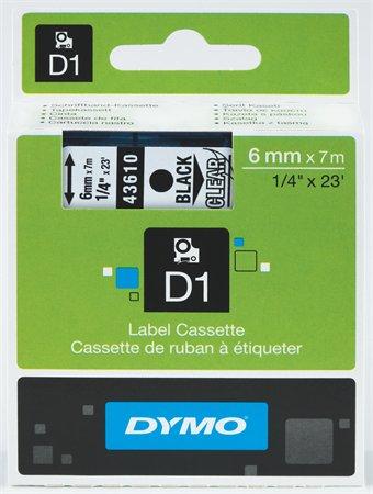 Páska do štítkovača, 6 mm x 7 m, DYMO "D1", číra-čierna