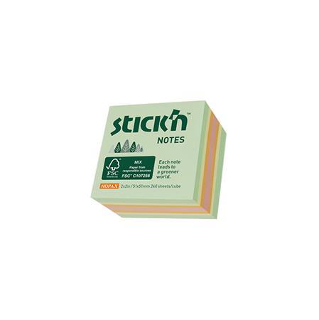 Samolepiaci blok, 51x51mm, 240 listov, STICK N, farby lesa, mix pastelových farieb 1