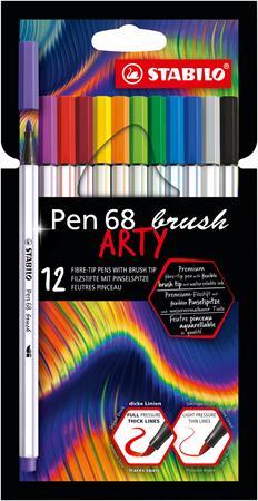 Popisovač, sada, STABILO "Pen 68 brush ARTY", 10 rôznych farieb
