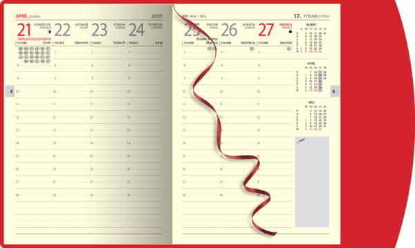 Týždenný diár A5 - MAGNETIC červený 2025
