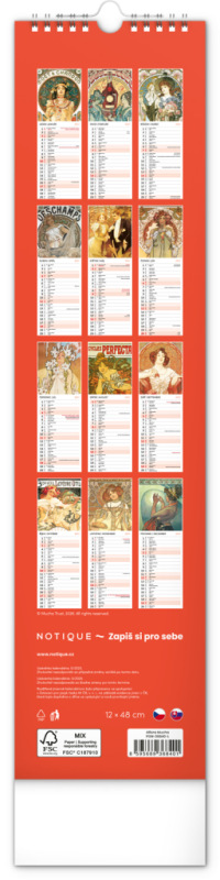 NOTIQUE Nástenný kalendár Alfons Mucha CZ/SK 2027, 12 x 48 cm 13