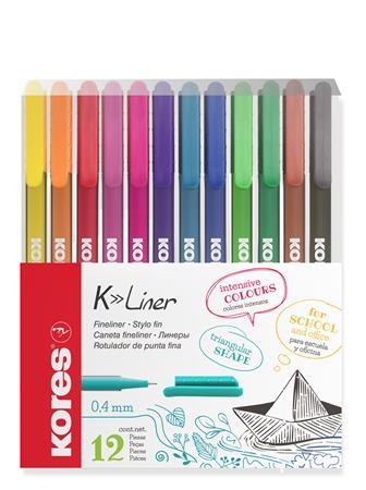 Liner, sada, 0,4 mm, KORES "K-Liner", 12 rôznych farieb