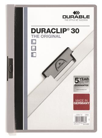 Rýchloviazač, s klipom, A4, DURABLE "DURACLIP® 30", sivá 1