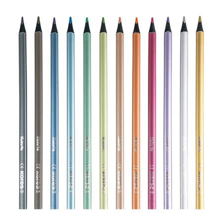 Farebné ceruzky, sada, trojuholníkový tvar, KORES "Kolores Style Metallic", 12 kovových fa